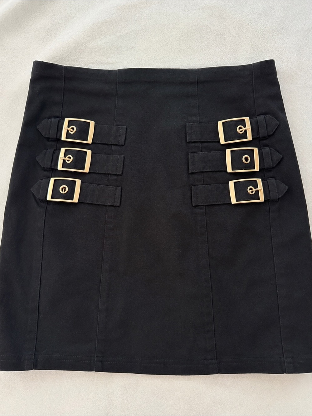 Rehab Black Mini Skirt with Gold Buckle Accents